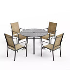 EROMMY 5 Piece Patio Dining Set, Outdoor Dining Table And Chairs Set For 4, 4 Textilene Chairs, 1 Iron Round Table With Adjustable Umbrella Hole