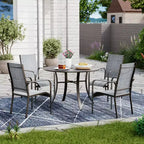 EROMMY 5 Piece Patio Dining Set, Outdoor Dining Table And Chairs Set For 4, 4 Textilene Chairs, 1 Iron Round Table With Adjustable Umbrella Hole
