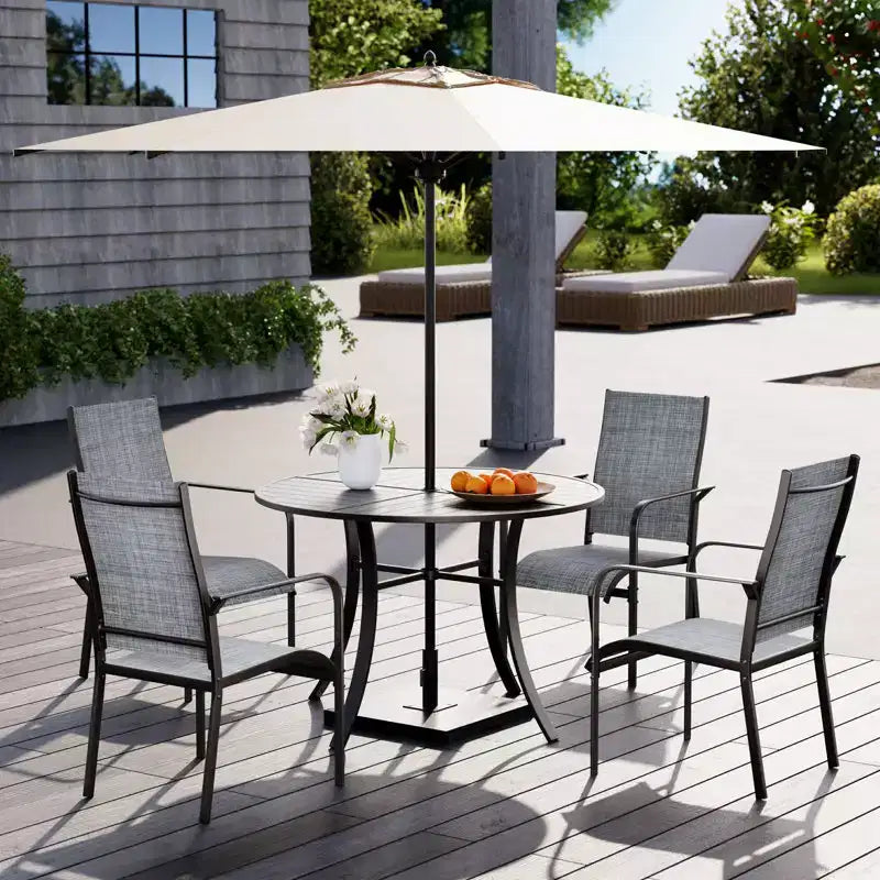 EROMMY 5 Piece Patio Dining Set, Outdoor Dining Table And Chairs Set For 4, 4 Textilene Chairs, 1 Iron Round Table With Adjustable Umbrella Hole