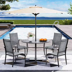 EROMMY 5 Piece Patio Dining Set, Outdoor Dining Table And Chairs Set For 4, 4 Textilene Chairs, 1 Iron Round Table With Adjustable Umbrella Hole