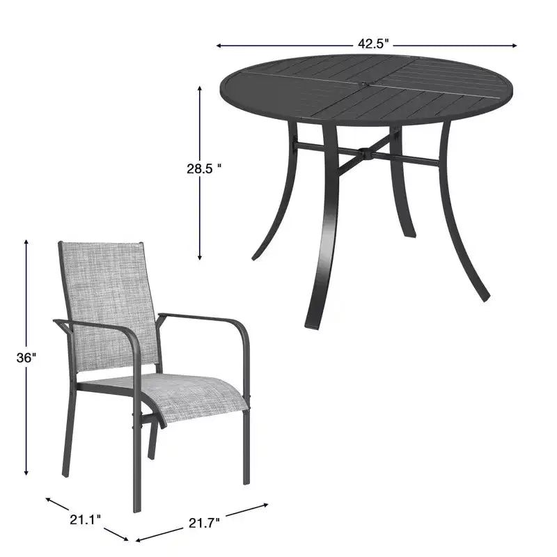 EROMMY 5 Piece Patio Dining Set, Outdoor Dining Table And Chairs Set For 4, 4 Textilene Chairs, 1 Iron Round Table With Adjustable Umbrella Hole