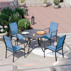 EROMMY 5 Piece Patio Dining Set, Outdoor Dining Table And Chairs Set For 4, 4 Textilene Chairs, 1 Iron Round Table With Adjustable Umbrella Hole