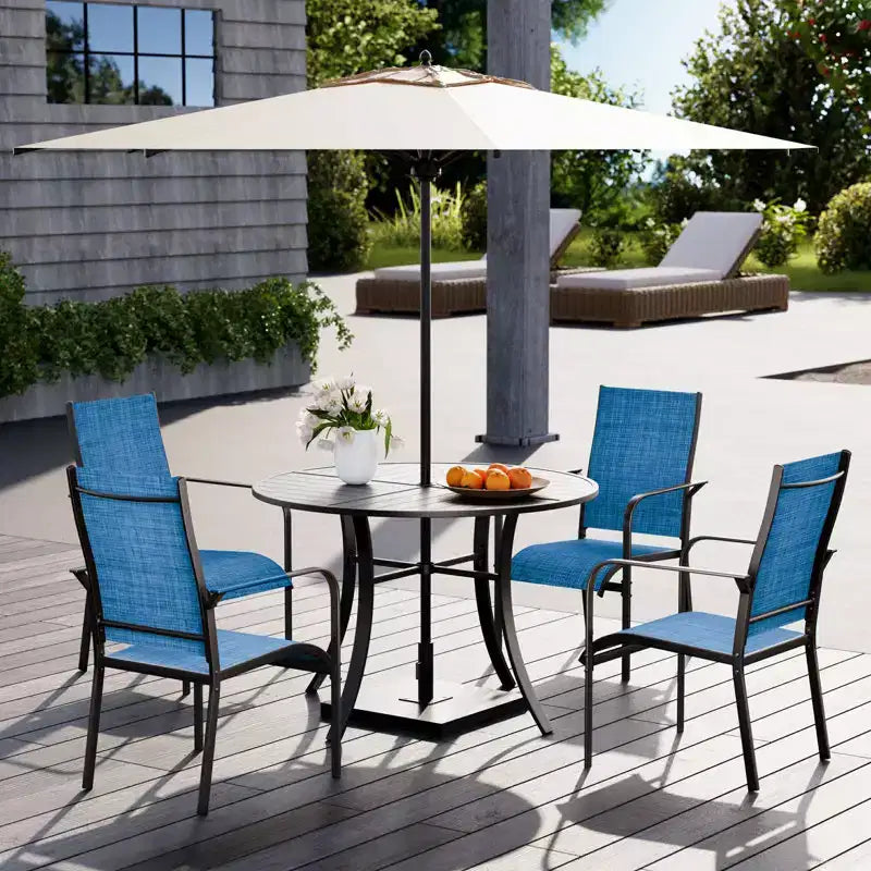 EROMMY 5 Piece Patio Dining Set, Outdoor Dining Table And Chairs Set For 4, 4 Textilene Chairs, 1 Iron Round Table With Adjustable Umbrella Hole