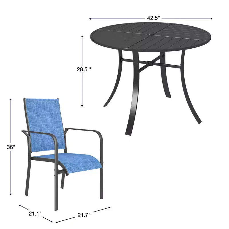 EROMMY 5 Piece Patio Dining Set, Outdoor Dining Table And Chairs Set For 4, 4 Textilene Chairs, 1 Iron Round Table With Adjustable Umbrella Hole