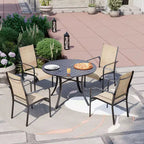 EROMMY 5 Piece Patio Dining Set, Outdoor Dining Table And Chairs Set For 4, 4 Textilene Chairs, 1 Iron Round Table With Adjustable Umbrella Hole