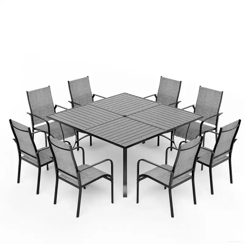 EROMMY 9 Piece Patio Dining Set, Outdoor Dining Table And Chairs Set For 8, 8 Textilene Chairs