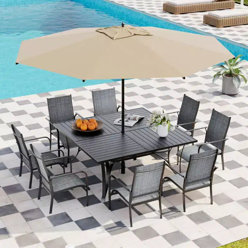EROMMY 9 Piece Patio Dining Set, Outdoor Dining Table And Chairs Set For 8, 8 Textilene Chairs