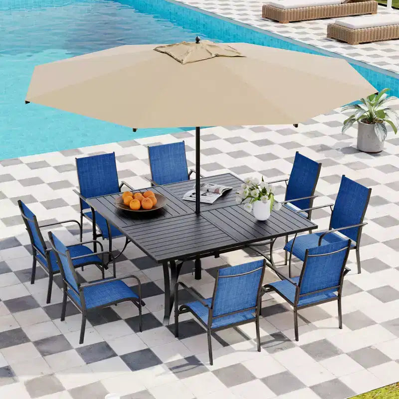 EROMMY 9 Piece Patio Dining Set, Outdoor Dining Table And Chairs Set For 8, 8 Textilene Chairs