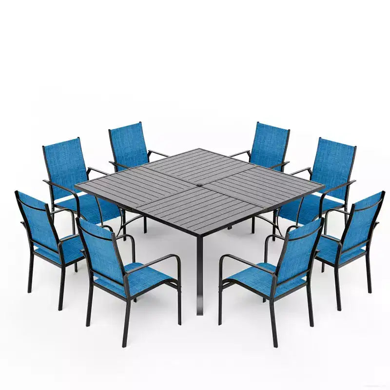 EROMMY 9 Piece Patio Dining Set, Outdoor Dining Table And Chairs Set For 8, 8 Textilene Chairs