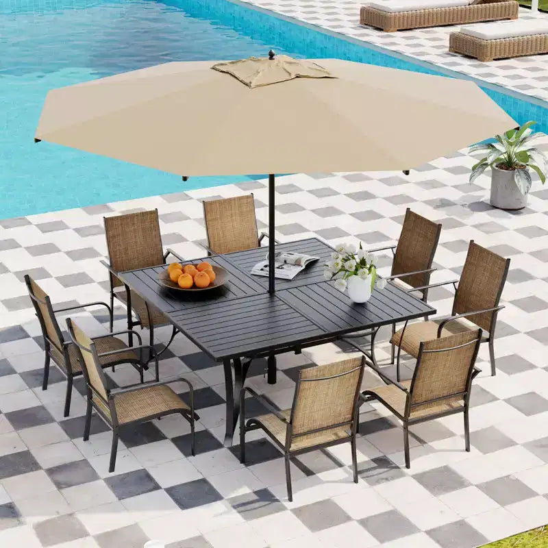 EROMMY 9 Piece Patio Dining Set, Outdoor Dining Table And Chairs Set For 8, 8 Textilene Chairs