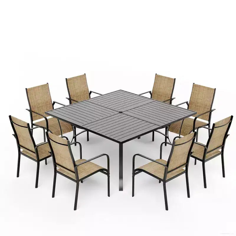 EROMMY 9 Piece Patio Dining Set, Outdoor Dining Table And Chairs Set For 8, 8 Textilene Chairs
