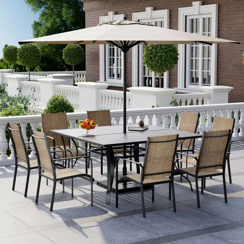 EROMMY 9-teiliges Essgarnitur-Set für die Terrasse, Outdoor-Essgarnitur für 8 Personen, 8 Textilene-Stühle