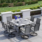 EROMMY 9 Piece Patio Dining Set, Outdoor Dining Table And Chairs Set For 8,Patio Furniture Set For Deck, Backyard, Lawn, Poolside, Brown/gray/blue