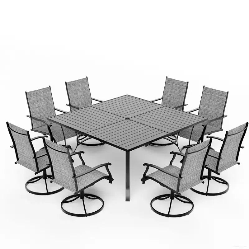 EROMMY 9 Piece Patio Dining Set, Outdoor Dining Table And Chairs Set For 8,Patio Furniture Set For Deck, Backyard, Lawn, Poolside, Brown/gray/blue