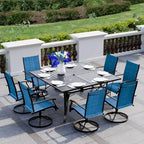 EROMMY 9 Piece Patio Dining Set, Outdoor Dining Table And Chairs Set For 8,Patio Furniture Set For Deck, Backyard, Lawn, Poolside, Brown/gray/blue