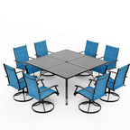 EROMMY 9 Piece Patio Dining Set, Outdoor Dining Table And Chairs Set For 8,Patio Furniture Set For Deck, Backyard, Lawn, Poolside, Brown/gray/blue