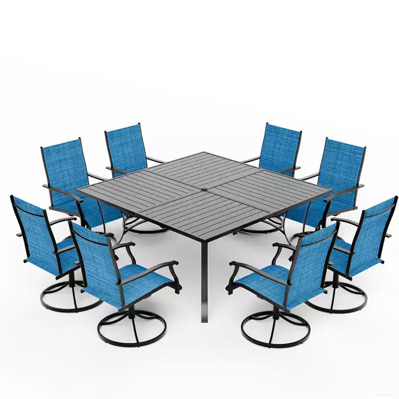 EROMMY 9 Piece Patio Dining Set, Outdoor Dining Table And Chairs Set For 8,Patio Furniture Set For Deck, Backyard, Lawn, Poolside, Brown/gray/blue