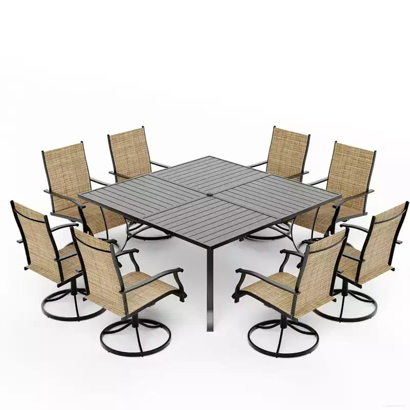 EROMMY 9 Piece Patio Dining Set, Outdoor Dining Table And Chairs Set For 8,Patio Furniture Set For Deck, Backyard, Lawn, Poolside, Brown/gray/blue