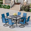 EROMMY 9 Piece Patio Dining Set, Outdoor Dining Table And Chairs Set For 8,Patio Furniture Set For Deck, Backyard, Lawn, Poolside, Brown/gray/blue
