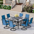 EROMMY 9 Piece Patio Dining Set, Outdoor Dining Table And Chairs Set For 8,Patio Furniture Set For Deck, Backyard, Lawn, Poolside, Brown/gray/blue