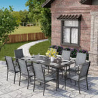 EROMMY 9 Piece Patio Dining Set, Outdoor Dining Table And Chairs Set For 8, 8 Textilene Chairs, 1 Iron Rectangular Table With Adjustable Umbrella Hole