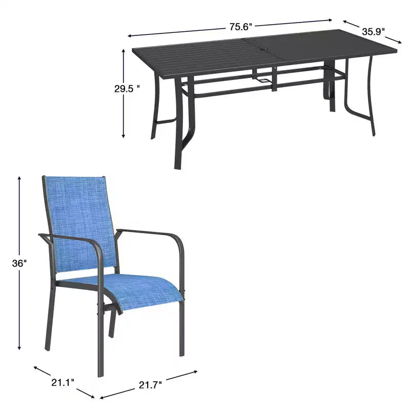 EROMMY 9 Piece Patio Dining Set, Outdoor Dining Table And Chairs Set For 8, 8 Textilene Chairs, 1 Iron Rectangular Table With Adjustable Umbrella Hole