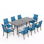 EROMMY 9 Piece Patio Dining Set, Outdoor Dining Table And Chairs Set For 8, 8 Textilene Chairs, 1 Iron Rectangular Table With Adjustable Umbrella Hole