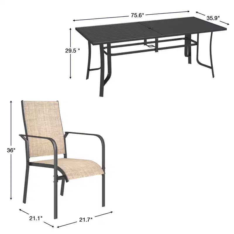 EROMMY 9 Piece Patio Dining Set, Outdoor Dining Table And Chairs Set For 8, 8 Textilene Chairs, 1 Iron Rectangular Table With Adjustable Umbrella Hole