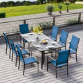 EROMMY 9 Piece Patio Dining Set, Outdoor Dining Table And Chairs Set For 8, 8 Textilene Chairs, 1 Iron Rectangular Table With Adjustable Umbrella Hole