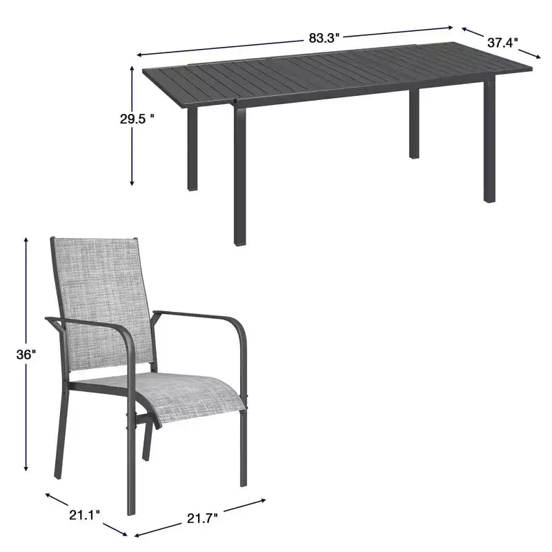 EROMMY 7 Piece Patio Expandable Table Dining Set, Outdoor Dining Table And Chairs Set For 4 To 8, 6 Textilene Chairs, 1 Iron Expandable Dining Table
