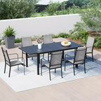 EROMMY 7 Piece Patio Expandable Table Dining Set, Outdoor Dining Table And Chairs Set For 4 To 8, 6 Textilene Chairs, 1 Iron Expandable Dining Table