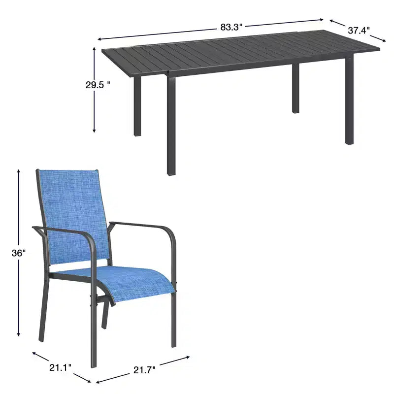EROMMY 7 Piece Patio Expandable Table Dining Set, Outdoor Dining Table And Chairs Set For 4 To 8, 6 Textilene Chairs, 1 Iron Expandable Dining Table