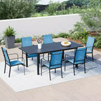EROMMY 7 Piece Patio Expandable Table Dining Set, Outdoor Dining Table And Chairs Set For 4 To 8, 6 Textilene Chairs, 1 Iron Expandable Dining Table