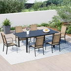 EROMMY 7 Piece Patio Expandable Table Dining Set, Outdoor Dining Table And Chairs Set For 4 To 8, 6 Textilene Chairs, 1 Iron Expandable Dining Table