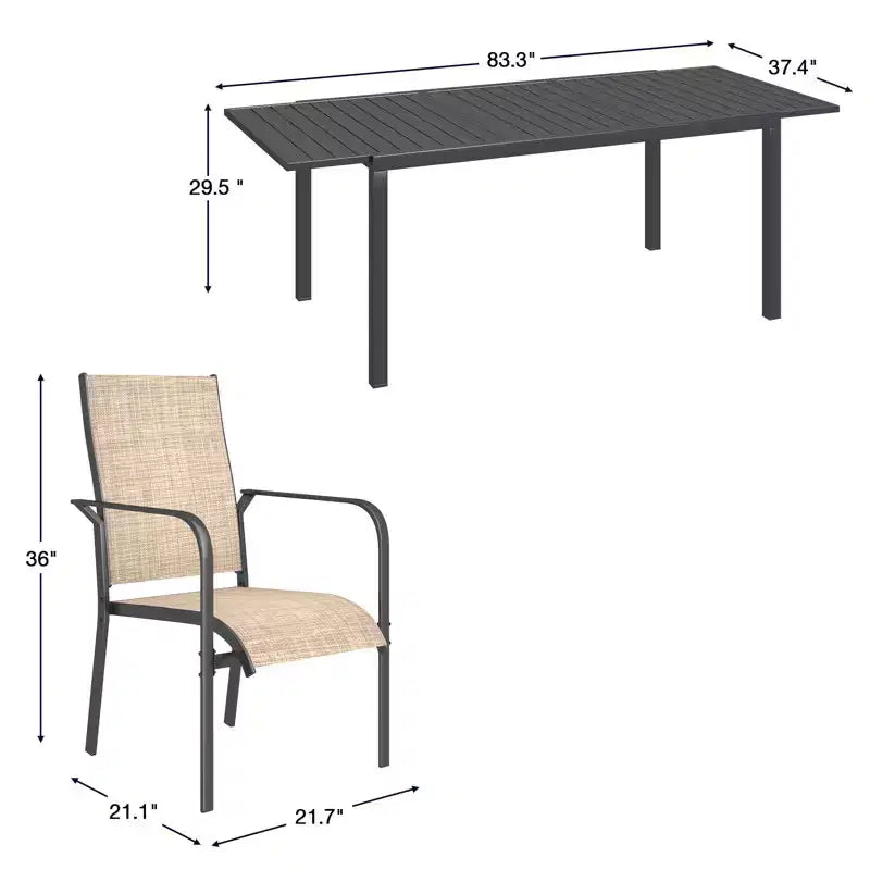 EROMMY 7 Piece Patio Expandable Table Dining Set, Outdoor Dining Table And Chairs Set For 4 To 8, 6 Textilene Chairs, 1 Iron Expandable Dining Table