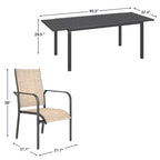 EROMMY 7 Piece Patio Expandable Table Dining Set, Outdoor Dining Table And Chairs Set For 4 To 8, 6 Textilene Chairs, 1 Iron Expandable Dining Table