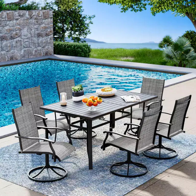 EROMMY 7 Piece Patio Dining Set, Outdoor Dining Table And Chairs Set For 6, 6 Swivel Chairs