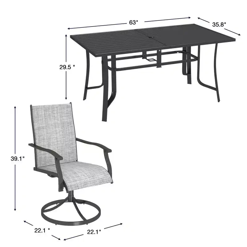 EROMMY 7 Piece Patio Dining Set, Outdoor Dining Table And Chairs Set For 6, 6 Swivel Chairs
