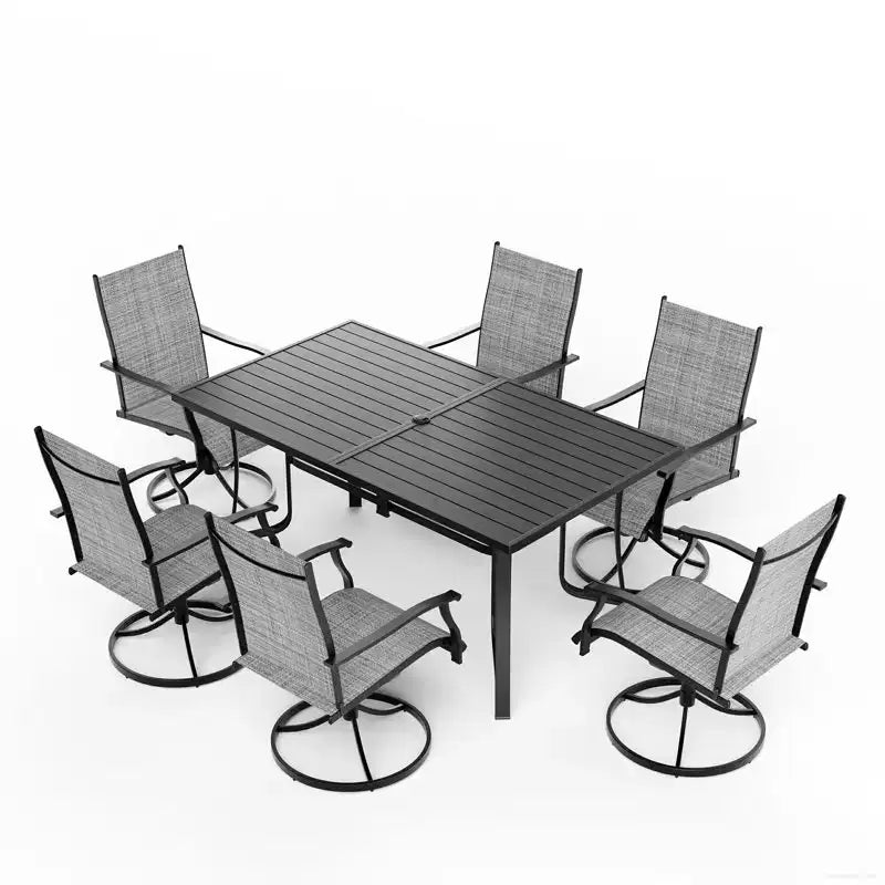 EROMMY 7 Piece Patio Dining Set, Outdoor Dining Table And Chairs Set For 6, 6 Swivel Chairs