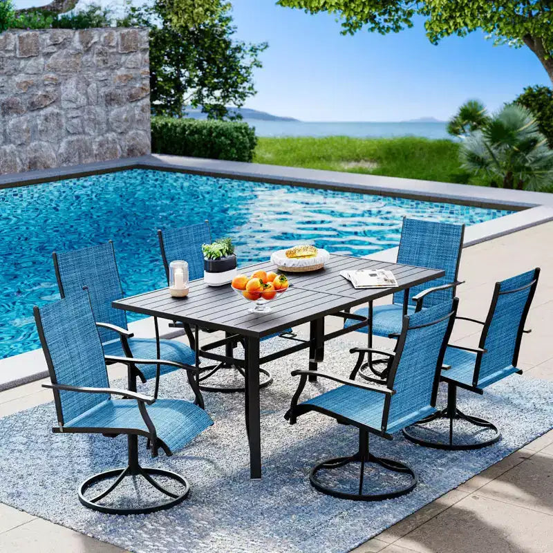 EROMMY 7 Piece Patio Dining Set, Outdoor Dining Table And Chairs Set For 6, 6 Swivel Chairs