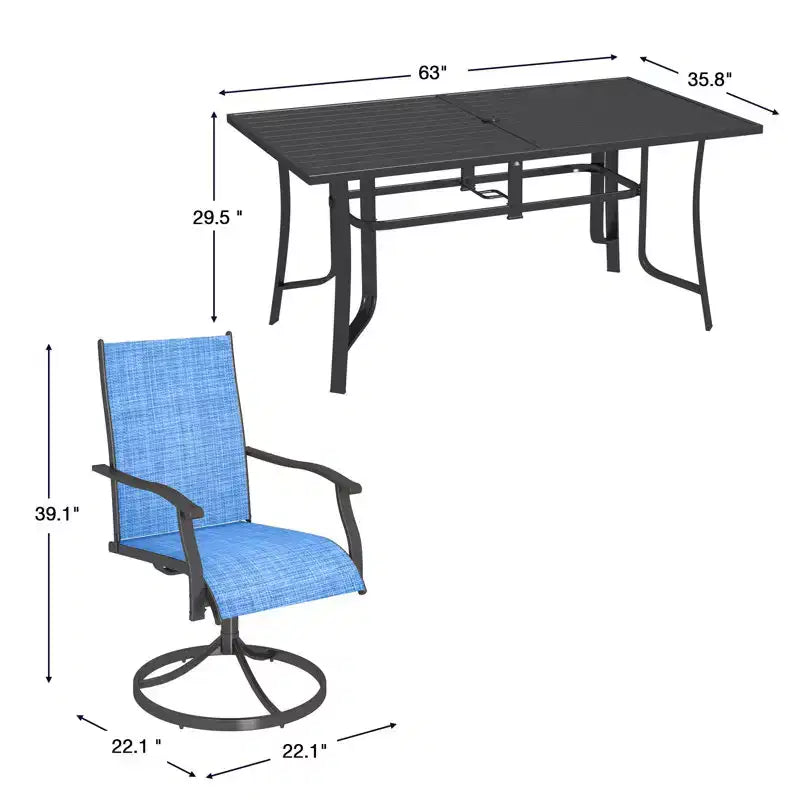 EROMMY 7 Piece Patio Dining Set, Outdoor Dining Table And Chairs Set For 6, 6 Swivel Chairs