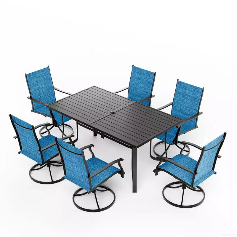 EROMMY 7 Piece Patio Dining Set, Outdoor Dining Table And Chairs Set For 6, 6 Swivel Chairs