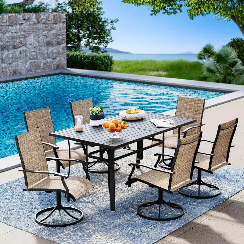 EROMMY 7 Piece Patio Dining Set, Outdoor Dining Table And Chairs Set For 6, 6 Swivel Chairs