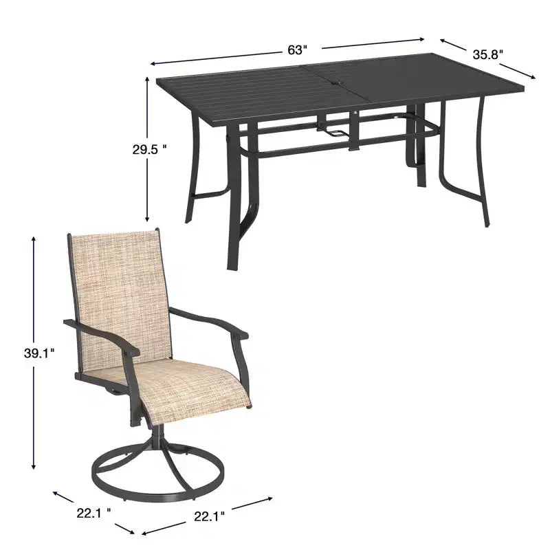 EROMMY 7 Piece Patio Dining Set, Outdoor Dining Table And Chairs Set For 6, 6 Swivel Chairs