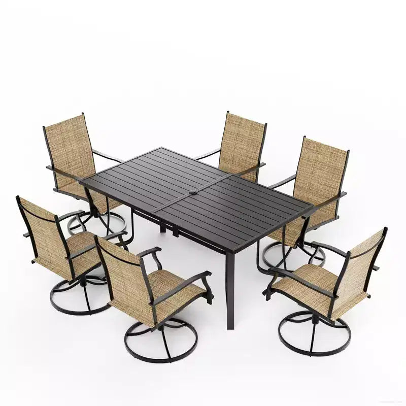 EROMMY 7 Piece Patio Dining Set, Outdoor Dining Table And Chairs Set For 6, 6 Swivel Chairs