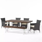 GDFStudio Preston Outdoor Acacia Wood and Wicker 6 Piece Dining Set