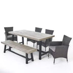 GDFStudio Preston Outdoor Acacia Wood and Wicker 6 Piece Dining Set