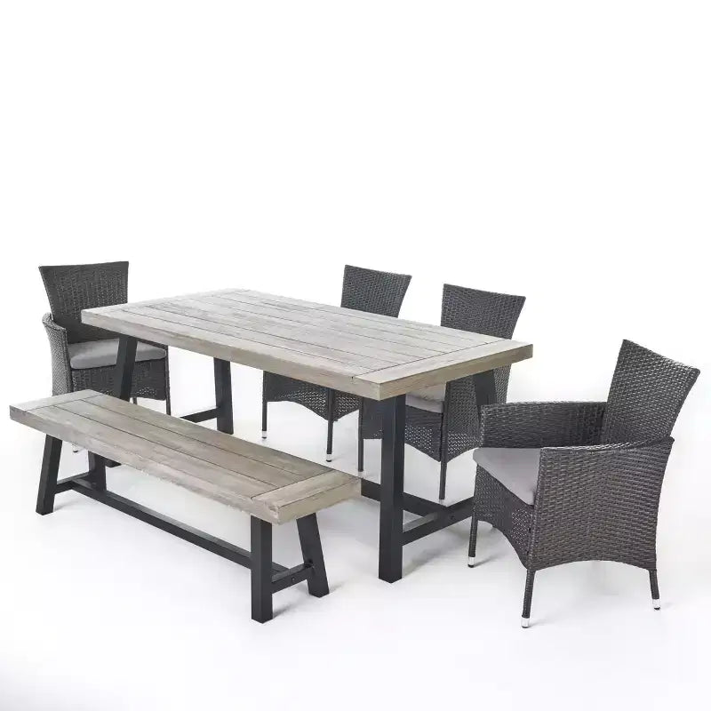 GDFStudio Preston Outdoor Acacia Wood and Wicker 6 Piece Dining Set