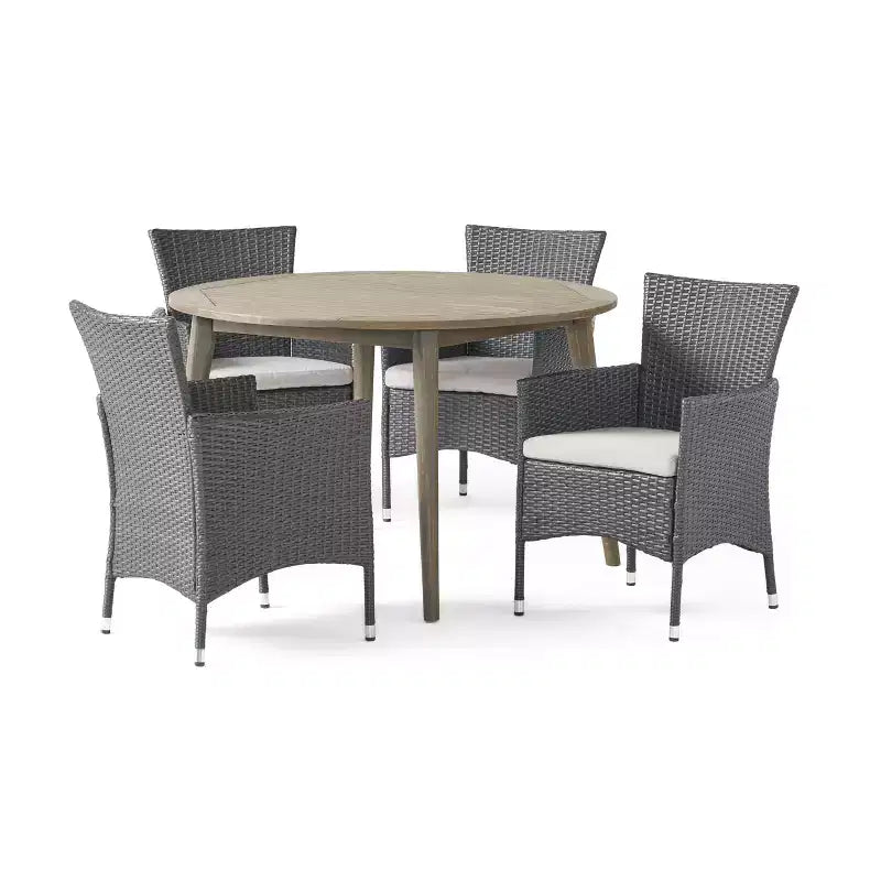 Christopher Knight Home Biella Outdoor Acacia Wood and Wicker 5 Piece Dining Set with Cushion