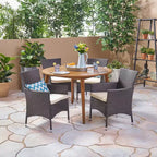 Christopher Knight Home Biella Outdoor Acacia Wood and Wicker 5 Piece Dining Set with Cushion